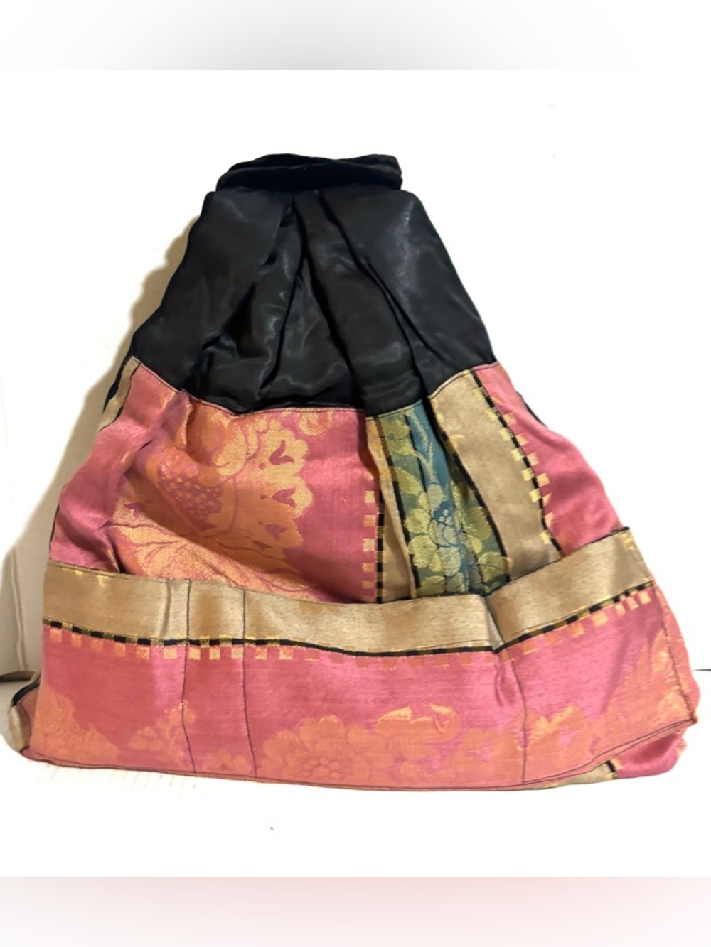 Vintage reversible Patchwork Bucket handle bag in Pink, Gold & Black